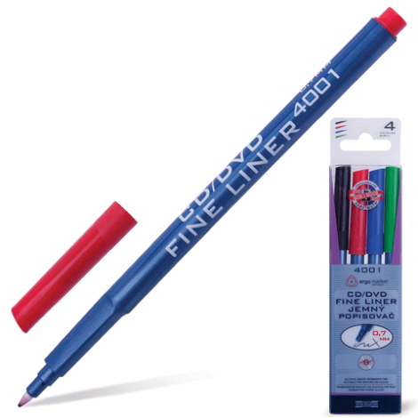 Маркеры для CD и DVD KOH-I-NOOR, НАБОР 4шт., трехгран, 0,7мм, 77 4001 JD01PK 150668