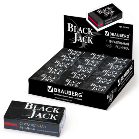 Ластик черный 40х20х11мм, BRAUBERG "BlackJack"222466