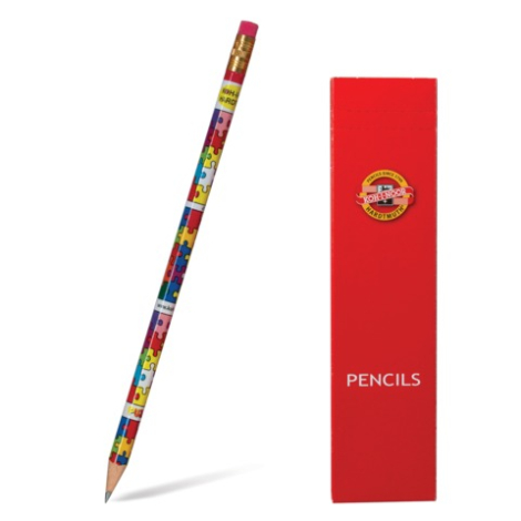 Карандаш чернографитный KOH-I-NOOR, 1шт., "Puzzle", НВ, с резинкой, корпус ассорти, заточенный, 1231002472KSNV, 181039, 112182