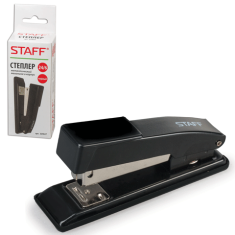 Степлер STAFF "Эконом" №24/6, металлический механизм, черный, 224627