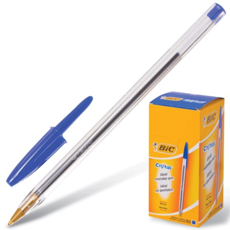 Ручка шариковая BIC "Cristal", корпус прозрачный, синие детали, толщ.письма 0,32 мм, 847898, синяя 140053