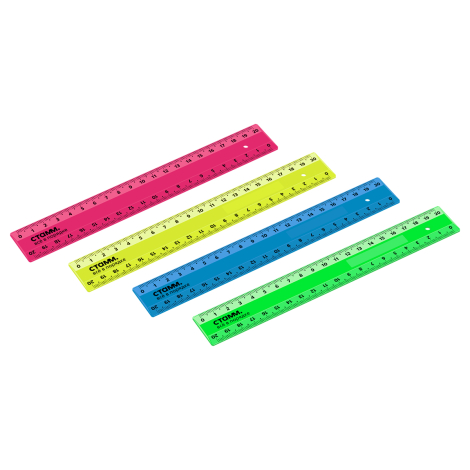 Линейка 20см СТАММ, пластиковая, 2 шкалы, непрозрачная, неоновые цвета, ассорти, европодвес, ЛН-31238, 351472