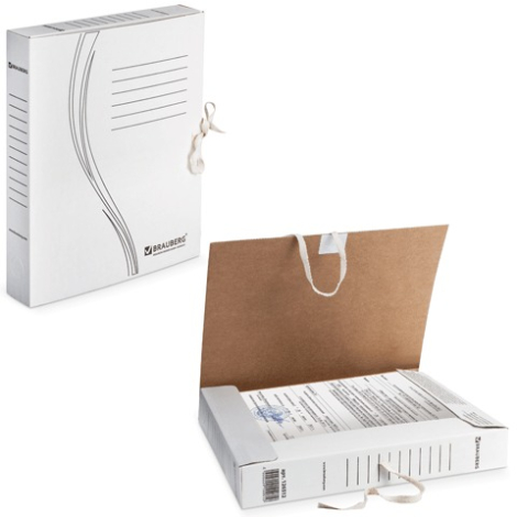 Накопитель документов, Папка с завязками BRAUBERG, 45 мм, 2 х/б завязки, белый, до 400л., 126512