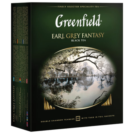 Чай GREENFIELD "Earl Grey Fantasy", черный с бергамотом, 100 пакетиков в конвертах по 2г,  620392/183207