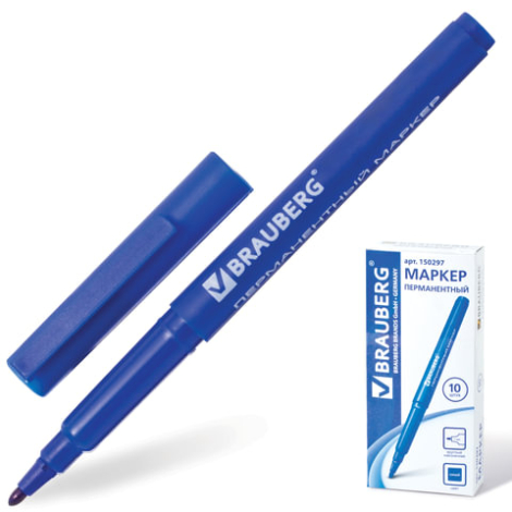 Маркер перманентный (нестираемый) BRAUBERG "CLASSICLine", классич.тонкий, наконечник 1мм, синий, 150297