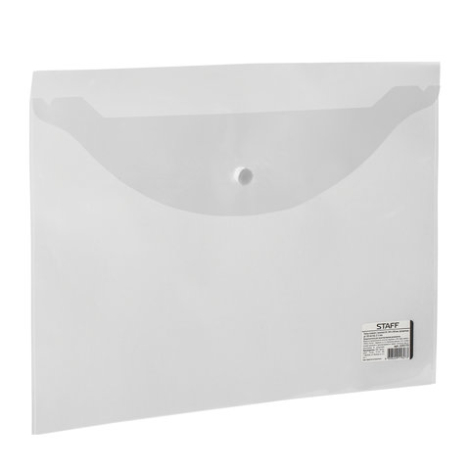 Папка-конверт с кнопкой STAFF эконом, А4, 340*240мм, прозрачная, до 100 листов, 0,12мм, 225173