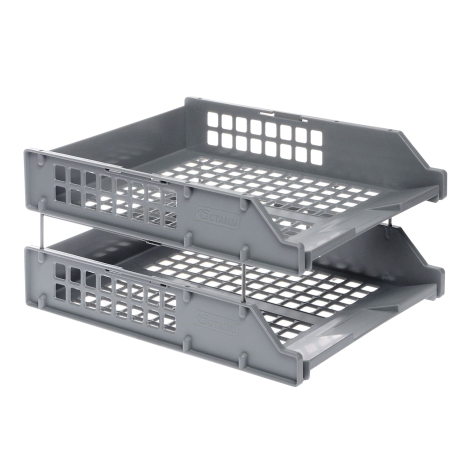 Лотки горизонтальные для бумаг СТАММ, набор 2 шт., "Strong", на металлических стержнях 6 см, серые, ЛТ101 235917/096325