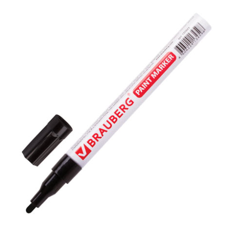 Маркер-краска лаковый 1-2 мм, черный, нитро-основа, алюминиевый корпус, BRAUBERG (БРАУБЕРГ), 150868