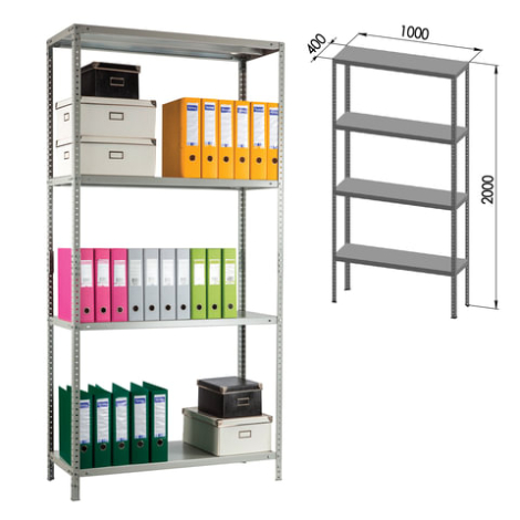 Стеллаж металлический ПРАКТИК "MS KD", сборная стойка, 2000х1000х400 мм, 4 полки, MS 200/100х40/4, 280499