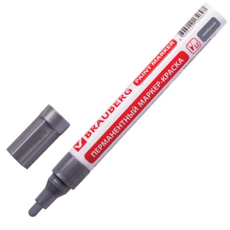 Маркер-краска лаковый 2-4 мм, серебряный, нитро-основа, алюминиевый корпус, BRAUBERG (БРАУБЕРГ), 150875