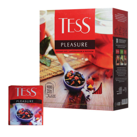 Чай TESS (Тесс) "Pleasure", черный с шиповником и яблоком, 100 пакетиков по 1,5 г, 0919-09 621034