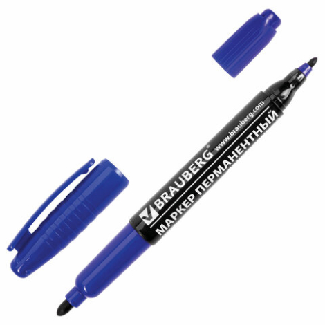 Маркер перманентный (нестираемый) BRAUBERG двусторонний, круглый наконечник 2-4 мм, синий, 150837