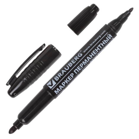 Маркер перманентный (нестираемый) BRAUBERG двусторонний, круглый наконечник 2-4 мм, черный, 150836
