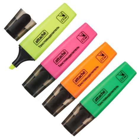 Маркер выделитель текста Attache Colored 1-5мм набор 4цв. 629205