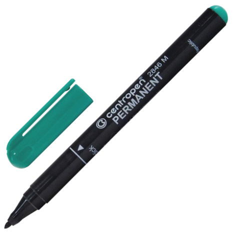 Маркер перманентный (нестираемый) CENTROPEN, круглый наконечник 1 мм, зеленый, 2846/1З 151115
