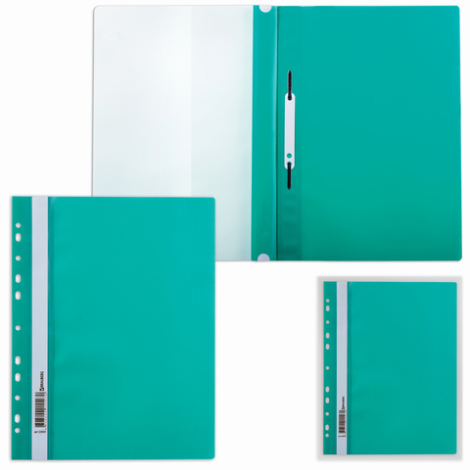 Скоросшиватель пластиковый с перфорацией BRAUBERG, А4, 140/180мкм, зеленый, 226581