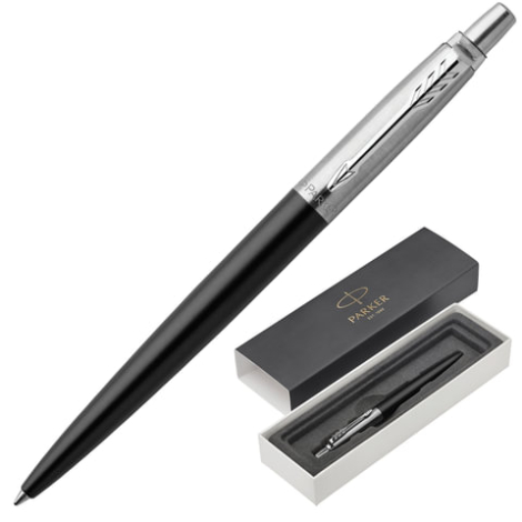Ручка шариковая PARKER "Jotter Bond Satin CT", корпус черный металлик, нержавеющая сталь, синяя, 1953184, 142381