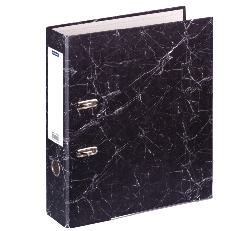 Папка-регистратор OfficeSpace, 70мм, мрамор, черная, нижний метал. кант, 251893