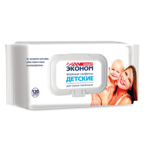 Салфетки влажные, 120 шт., для детей, SMART ЭКОНОМ, с экстрактом алоэ вера, 30108 128663