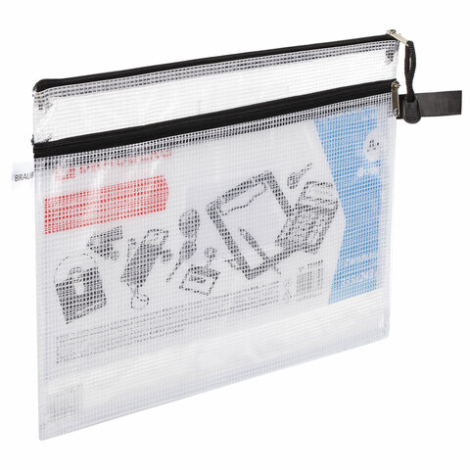 Папка-конверт на молнии BRAUBERG "Solid", А4, 335х243 мм, ПВХ, сетка, 0,3 мм, 2 отделения, прозрачная, 223889