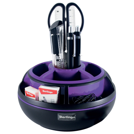 Настольный органайзер Berlingo "Apex", 9 предметов, вращающийся, черный/фиолетовый, MOn_09112,  255738
