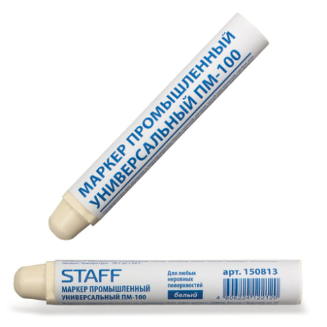 Маркер промышленный STAFF ПМ-100, твердый, для любых неровных поверхностей, -20С до +40С, белый, 150813