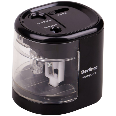 Точилка электрическая Berlingo "Power TX", черная, 2 отверстия, с контейнером, картон. уп. 245584 37001
