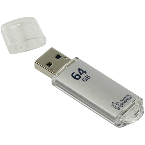 Флешка 64GB Smart Buy "V-Cut", SB64GBVC-S, USB 2.0 Flash Drive, серебристый (металл.корпус), 260252