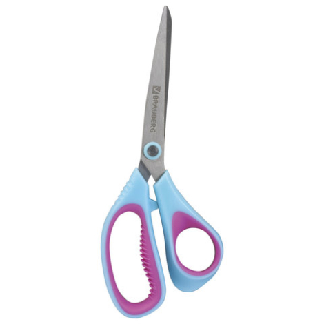 Ножницы BRAUBERG "Extra 3D", 216 мм, ассиметричные, ребристые резиновые вставки, бирюзово-фиолетовые, 236453