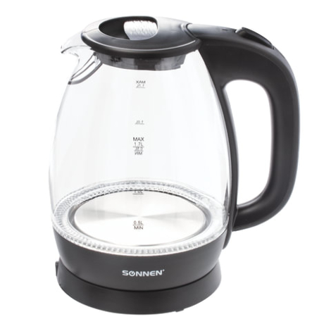 Чайник SONNEN KT-1786, 1,7 л, 2200 Вт, закрытый нагревательный элемент, стекло, 453422