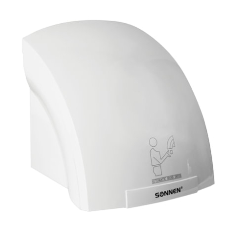 Сушилка для рук SONNEN HD-688, 2000 Вт, время сушки 25 секунд, пластиковый корпус, белая, 604192