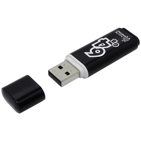 Память Smart Buy "Glossy" 64GB, USB 2.0 Flash Drive, черный 230858