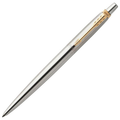 Ручка шариковая PARKER "Jotter Core Stainless Steel GT", корпус серебристый, позолоченные детали, синяя, 1953182 142376