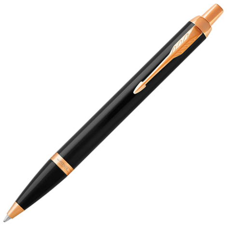Ручка шариковая PARKER "IM Core Black Lacquer GT", корпус черный глянцевый лак, позолоченные детали, синяя, 1931666 142533