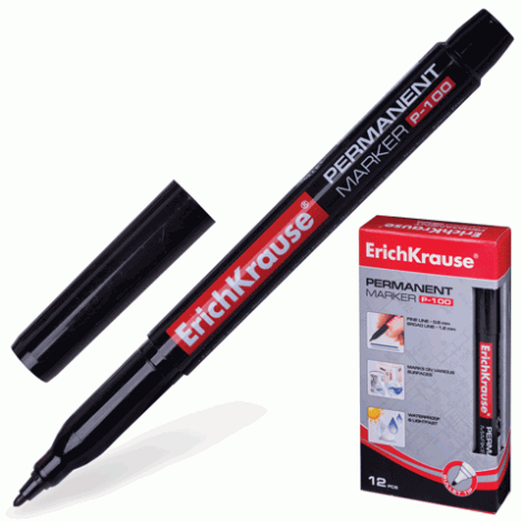 Маркер перманентный черный, круглый наконечник 0,5-1,2мм,  ERICH KRAUSE "P-100" 12841 150635
