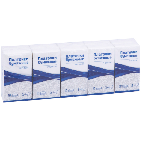 Платки бумажные носовые OfficeClean "Premium", 3-слойные, 18*20см, белые, 10 пачек по 10шт. 279678