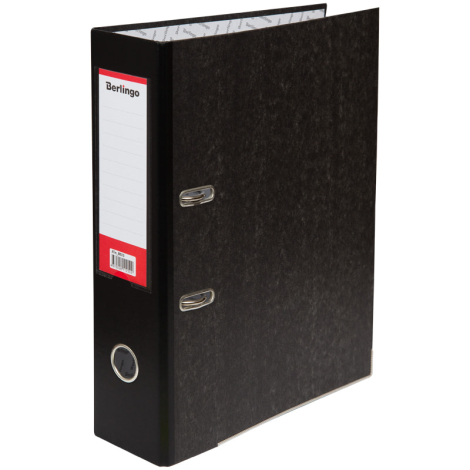 Папка-регистратор Berlingo "Hyper", 80мм, мрамор, с карм. на корешке, нижний метал. кант, черная, 270043