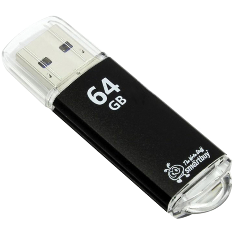 Флешка Smart Buy "V-Cut" 64GB, USB 2.0 Flash Drive, черный (металл.корпус) 227884