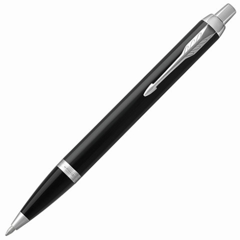 Ручка шариковая PARKER "IM Core Black Lacquer CT", корпус черный глянцевый лак, хромированные детали, синяя, 142530