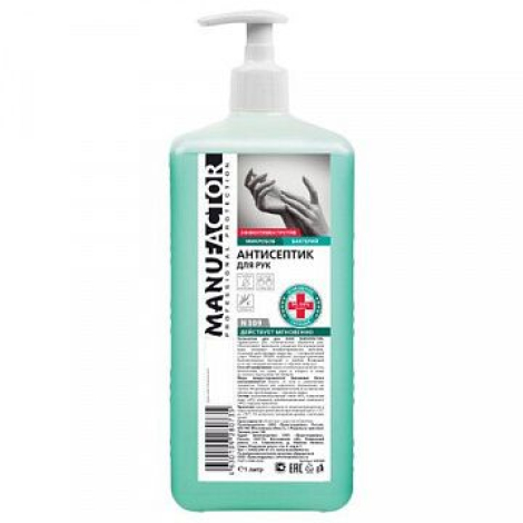 Антисептик кожный дезинфицирующий спиртосодержащий (66%) с дозатором 1 л MANUFACTOR, готовый раствор, N30908 607289