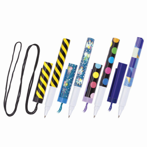 Ручка шариковая на шнурке BRAUBERG/ПИФАГОР "Funny Motions", СИНЯЯ, корпус ассорти, линия письма 0,35 мм, 141466