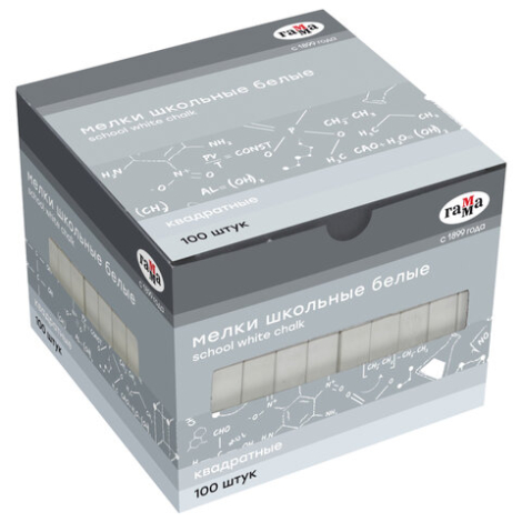 Мел белый ГАММА НАБОР 100 шт., мягкий, квадратный, 2308193, 229658