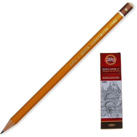 Карандаш чернографитный без ластика B, KOH-I-NOOR 1500 Чехия 41791