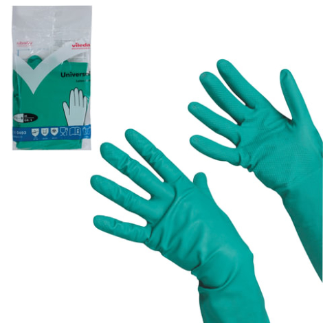 Перчатки хозяйственные нитриловые VILEDA, 1пара универсальные, антиаллергенные, размер M (средний), зеленые, 100801. 602157