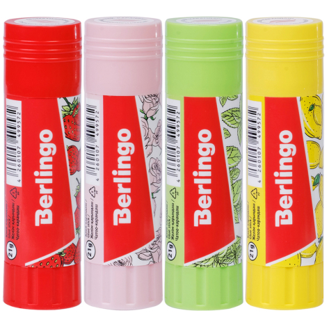 Клей-карандаш Berlingo "Aroma", 21 г, ароматизированный (мята, лимон, клубника, роза) 271151