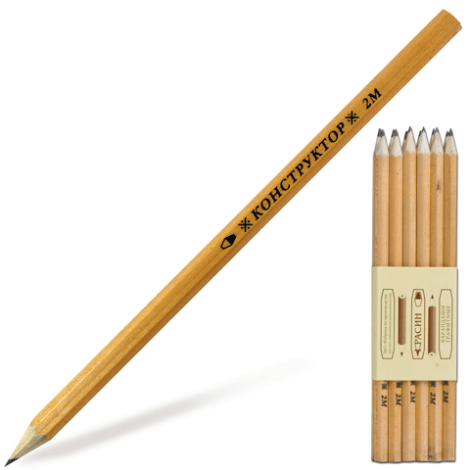 Карандаш чернографитный без ластика 2М, корпус деревянный КРАСИН "Конструктор" 180207, 346214