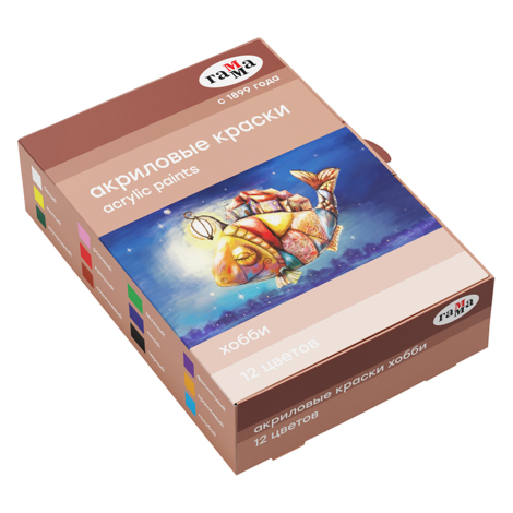 Краски акриловые декоративные Гамма "Хобби", 12 цветов, 20мл, картон. упак., 3012198, 300259