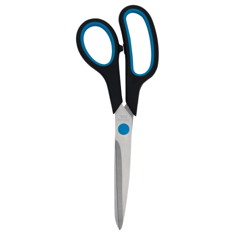 Ножницы OfficeSpace 21,5см, эргономичные ручки, черные с синими вставками, ПВХ чехол с европодвесом 264904