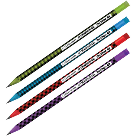 Карандаш ч/г Berlingo "Squares", круглый, с ластиком, заточен., пластиковый, ассорти, 327733