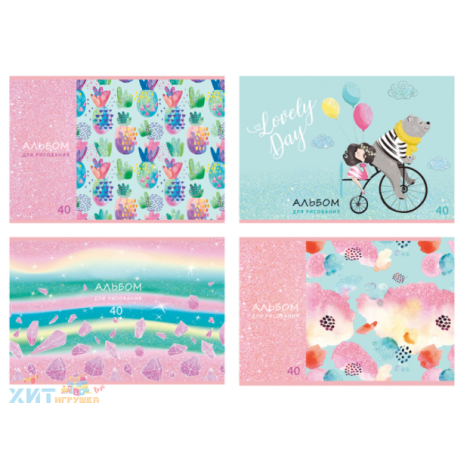Альбом для рисования 40л., А4, на гребне BG "Mix. Девочки", ассорти, эконом